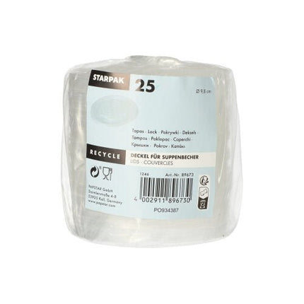 Starpak 25 Deckel für Suppenbecher, PP rund Ø 9,8 cm · 1 cm transparent | Folie (25 Stück)