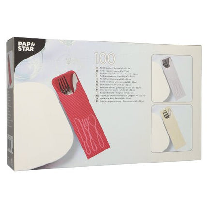 PAPSTAR 100 Bestecktaschen 23,5 cm x 7,3 cm inklusive farbiger Bistro Serviette