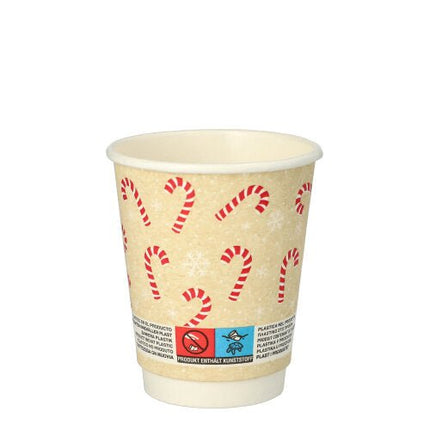 PAPSTAR Trinkbecher "Candy Canes", doppelwandig, Ø 8 cm, 0,2 l | Folie (25 Stück)