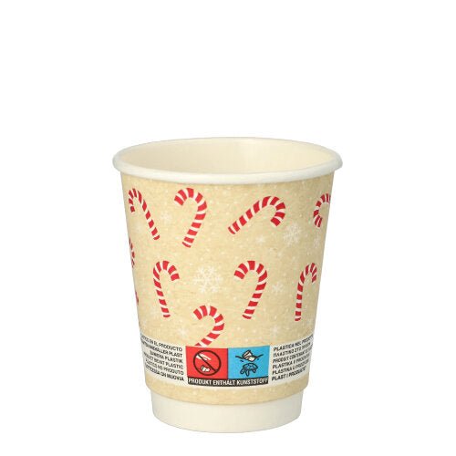 PAPSTAR Trinkbecher "Candy Canes", doppelwandig, Ø 8 cm, 0,2 l | Folie (25 Stück)