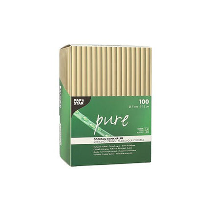 PAPSTAR Cocktail Trinkhalme Schilf "pure", 15 cm, Ø 7 mm | Faltschachtel (100 Stück)