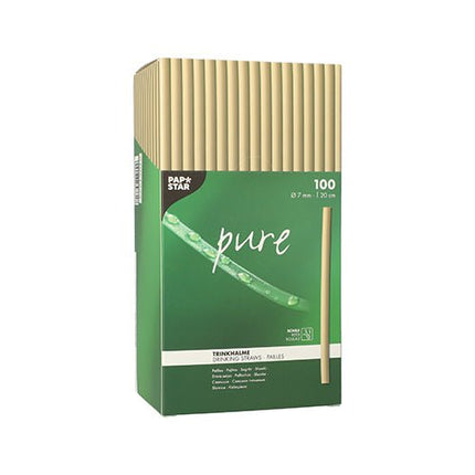 PAPSTAR Trinkhalme Schilf "pure", Ø 7 mm, 20 cm, umweltfreundlich | Faltschachtel (100 Stück)