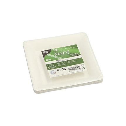 PAPSTAR 12 Teller, Zuckerrohr "pure" eckig, weiss