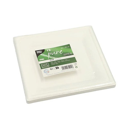 PAPSTAR 12 Teller, Zuckerrohr "pure" eckig, weiss