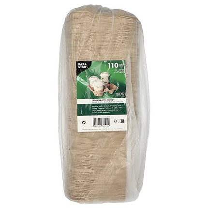 PAPSTAR Tragetabletts "To Go", natur, 4,7x22,4 cm für Becher | Folie (110 Stück)