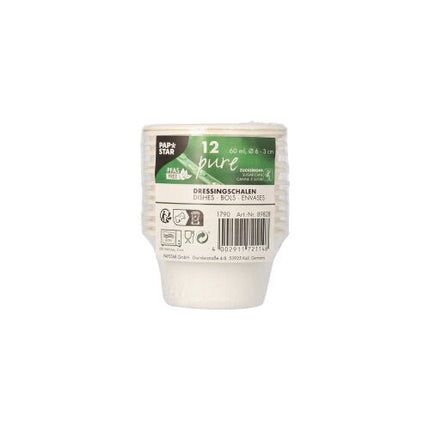 PAPSTAR Dressingschalen Zuckerrohr "pure" Ø 6 cm, weiß, 12er Set | Schrumpffolie (12 Stück)