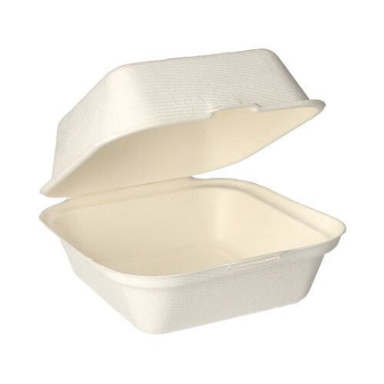 PAPSTAR Hamburger-Boxen Zuckerrohr "pure", 8x14x15 cm, weiß | Schrumpffolie (25 Stück)