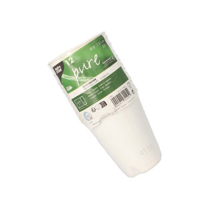 PAPSTAR Trinkbecher Zuckerrohr "pure", 8 cm, weiß für Heißgetränke | Schrumpffolie (12 Stück)