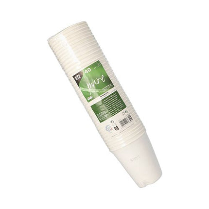 PAPSTAR Trinkbecher Zuckerrohr "pure", 8 cm, weiß für Heißgetränke | Schrumpffolie (40 Stück)