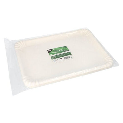 PAPSTAR Servierplatten Zuckerrohr "pure" eckig, 26x35 cm, weiß | Schrumpffolie (6 Stück)