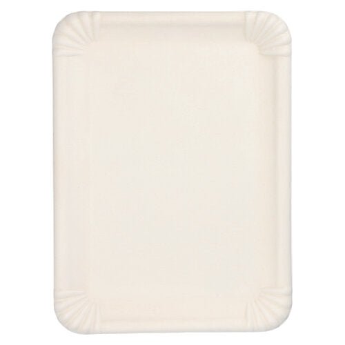PAPSTAR Servierplatten Zuckerrohr "pure" eckig, 26x35 cm, weiß | Schrumpffolie (6 Stück)