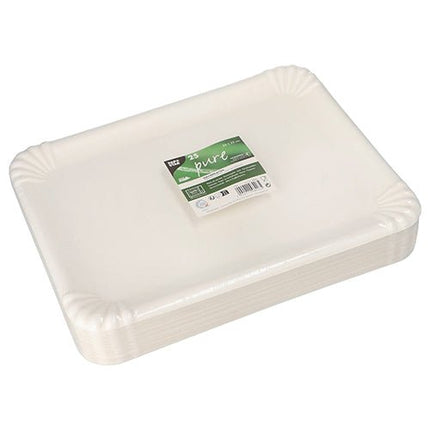 PAPSTAR Servierplatten Zuckerrohr "pure" eckig 26x35 cm, weiß | Schrumpffolie (25 Stück)