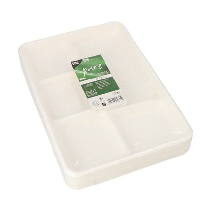 PAPSTAR 25 Menü-Trays, Zuckerrohr "pure" 5-geteilt weiss