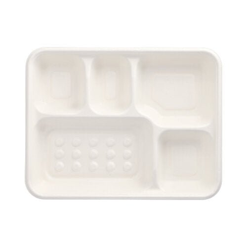 PAPSTAR 25 Menü-Trays, Zuckerrohr "pure" 5-geteilt weiss