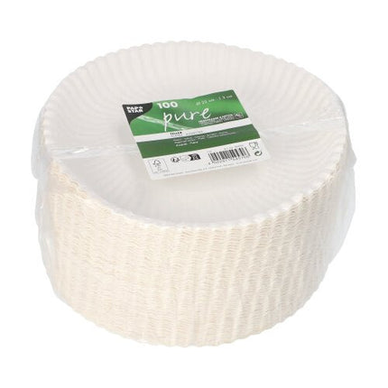 PAPSTAR Teller tief, rund Ø 22 cm, Pappe "pure", umweltfreundlich | Folie (100 Stück)