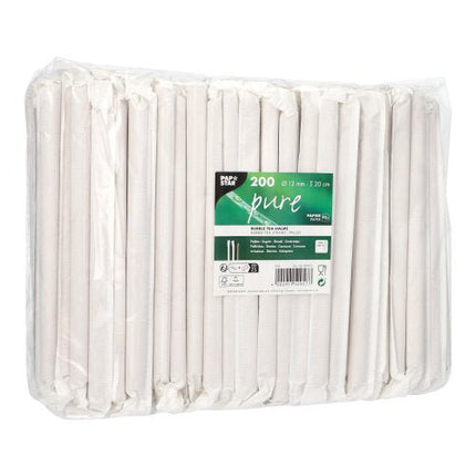 PAPSTAR Bubble Tea Halme "pure" Ø 12 mm, 20 cm, braun, spitz | Folie (200 Stück)