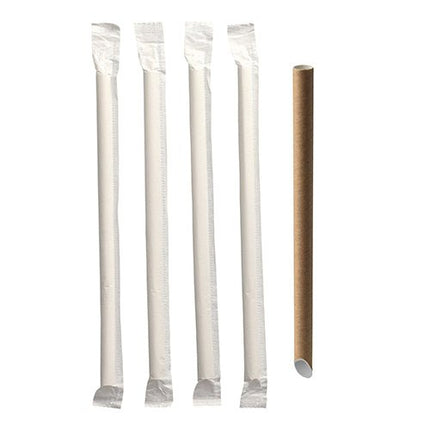 PAPSTAR Bubble Tea Halme "pure" Ø 12 mm, 20 cm, braun, spitz | Folie (200 Stück)