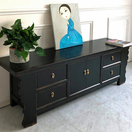 Vintage Asia Asiatisches Lowboard Kommode Bank Schwarz - Art. 35208-2