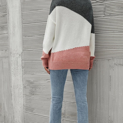 Grey & Pink Block Colour Jumper Top In White