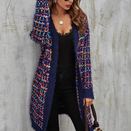 Pink mix Multi colour Speckles Boucle Check Cardigan In Navy