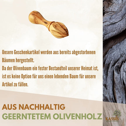Zitronenpresse aus Olivenholz (14 cm) | Handliche Zitruspresse für Küche & frischen Saft