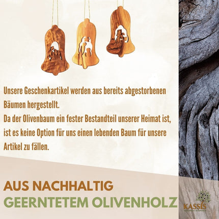 Olivenholz Krippen-Anhänger im 3er Set (ohne Rinde) | Baumschmuck & Weihnachtsdeko für Advent und Weihnachten