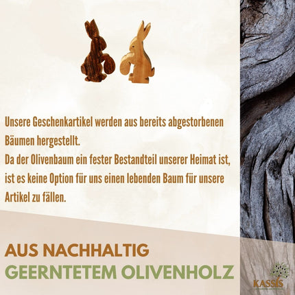 Osterhase mit Ei aus Olivenholz mit Rinde | Liebevolle Tischdeko & Osterdeko für Frühling und Ostern