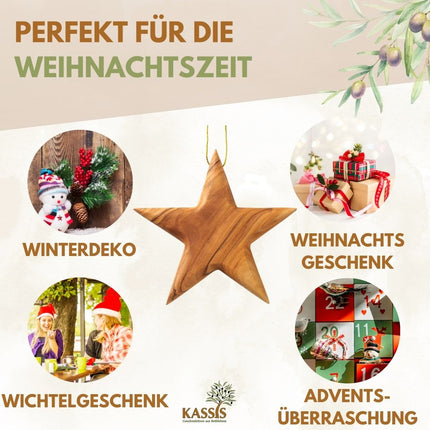 Stern Anhänger aus Olivenholz (8 cm) | Baumschmuck & stilvolle Weihnachtsdeko