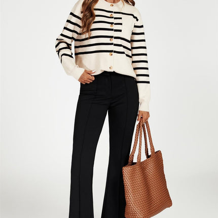 Pocket Stripe Knitted Cardigan In Cream