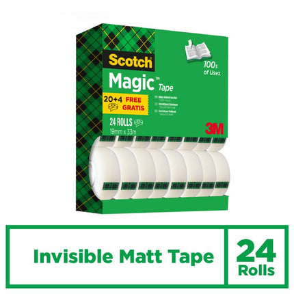 Scotch® Magic™ Unsichtbares Klebeband, Vorteilspack, 19 mm x 33 m  | Packung (24 Rollen)