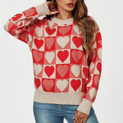 Heart Pattern Knitted Jumper In Red
