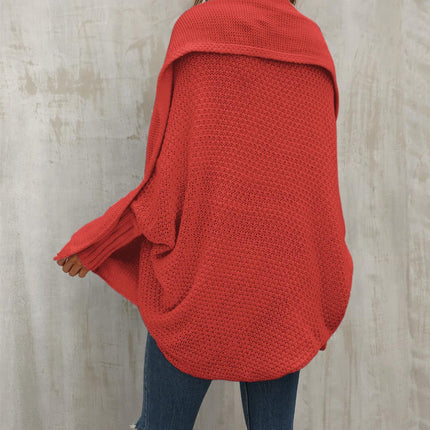 Chunky Pleat Oversized Cardigan In Rusty Red