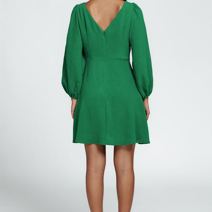 Back V Neck Mini Dress In Green