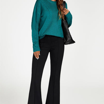 Cable Knit Crew Neck Jumper In Dark Green