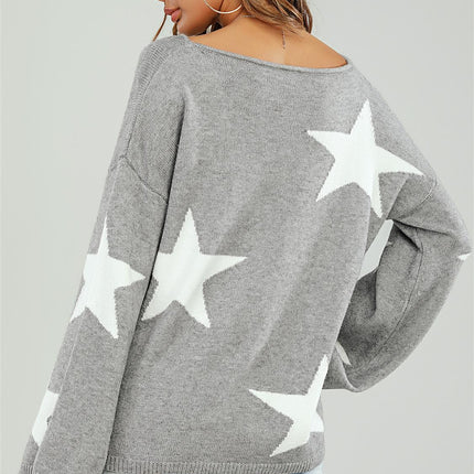 Wide Sleeve Oversized Grey Jumper With White Star