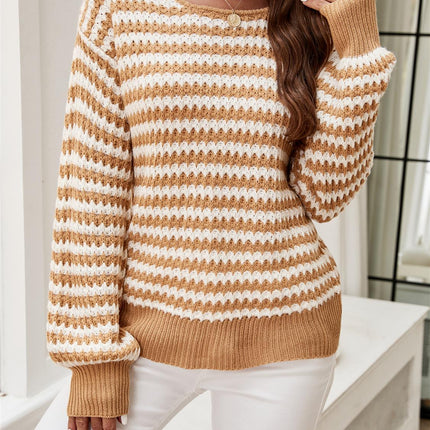 White Stripe Relaxed Knit Jumper Top In Camel