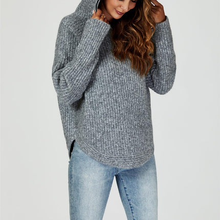 Zip Detail Knit Hoodie In Grey