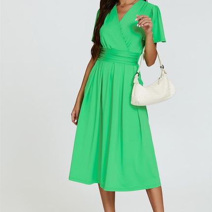 Angel Sleeve Jersey Midi Dress In Green