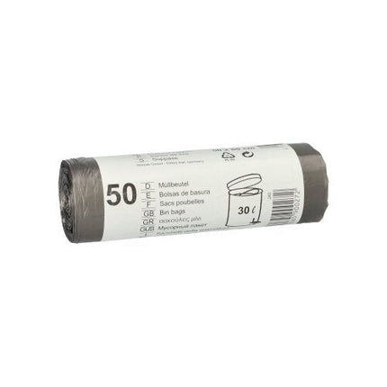 Starpak 50 Müllbeutel, HDPE 30 l 60 cm x 50 cm grau | Banderole (50 Stück)