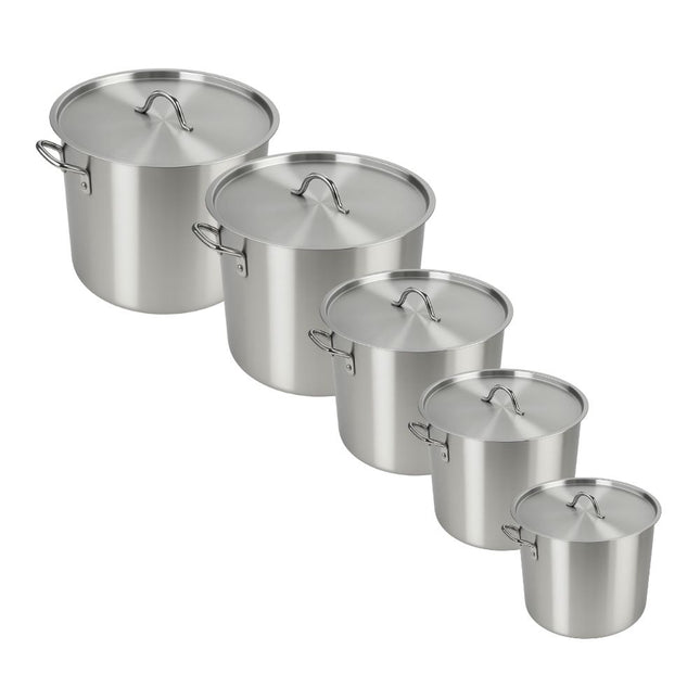 Korkmaz Gastronomie Topfset 5-teilig aus Edelstahl – 46 bis 113 Liter, Profi-Großküchen-Set