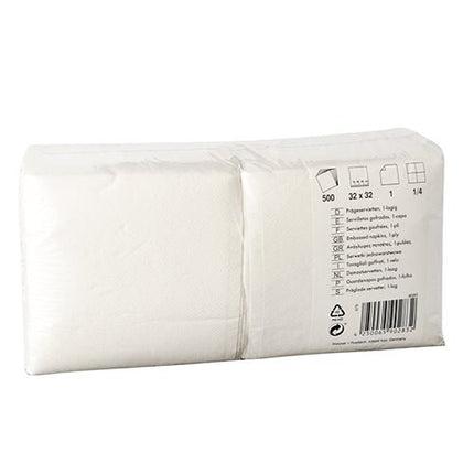 Starpak 500 Servietten, 1-lagig 1/4-Falz 32 cm x 32 cm weiss | Folie (500 Stück)