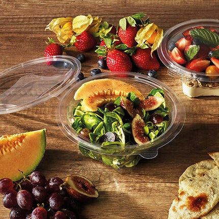 Starpak 50 Feinkost- und Salatschalen mit Klappdeckel, R-PET glasklar rund