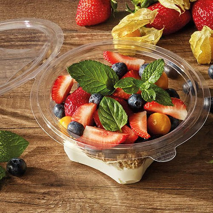 Starpak 50 Feinkost- und Salatschalen mit Klappdeckel, R-PET glasklar rund