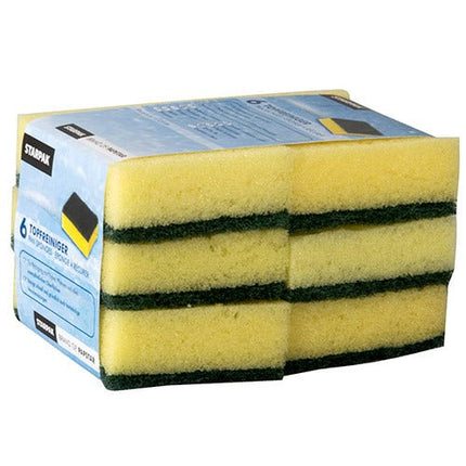 Starpak 6 Topfreiniger, Schwamm eckig 2,6 cm x 9 cm x 6,6 cm gelb/grün , kratzend | Banderole (6 Stück)