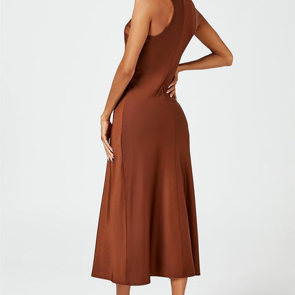 Slim-Fit Satin Midi Dress In Brown