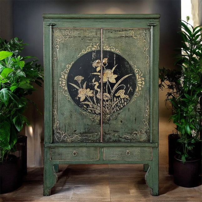 Vintage Asia Chinesischer Schrank Hochzeitsschrank Kommode Tannengrün - Art. A600-2