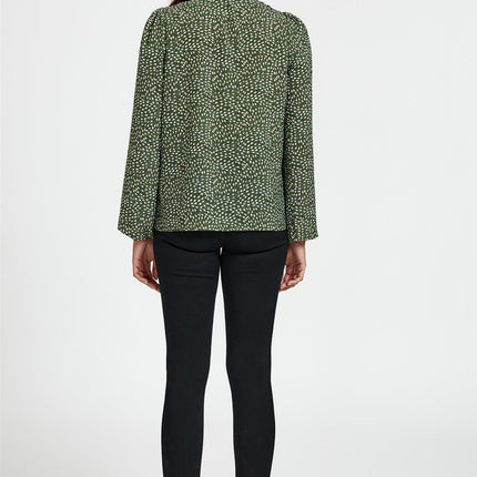 Floral Print Side Tie Blouse Top In Olive