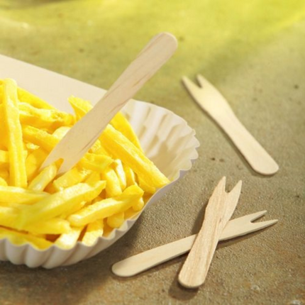 PAPSTAR Pommes-Frites-Gabeln "pure", Holz, 8,5 cm | Packung (1000 Stück)