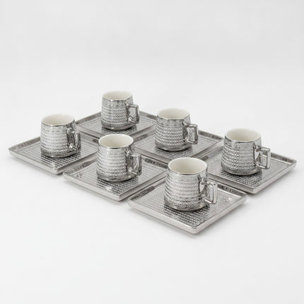 Kaffeetassen Set 6-teilig Porzellan Silber, Abkya M6 Kaffeeservice