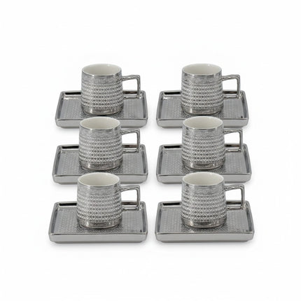 Kaffeetassen Set 6-teilig Porzellan Silber, Abkya M6 Kaffeeservice